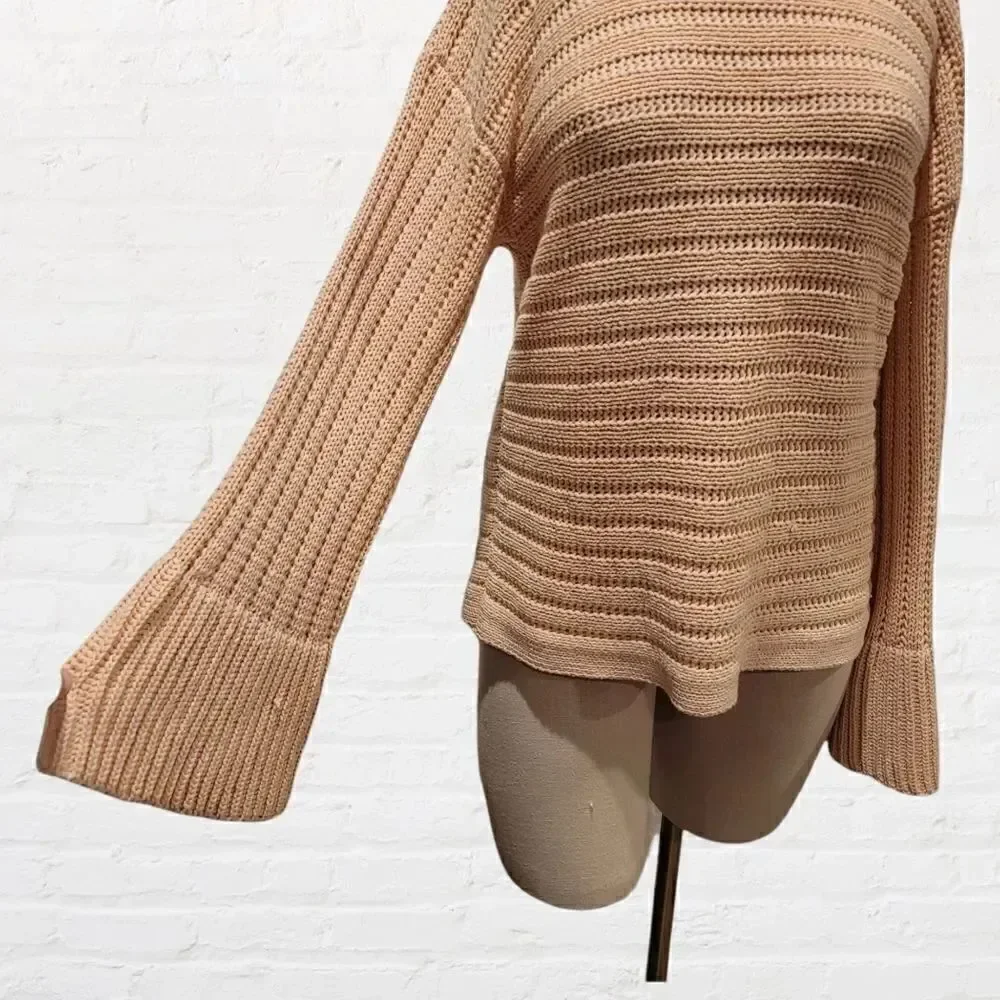 Ellen Tracy Women's Scoop Neck PEACH Sweater with Bell Sleeves, Size Large